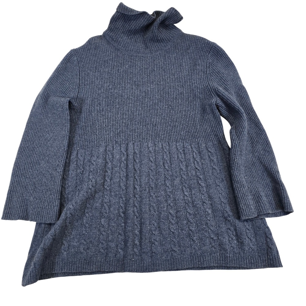 Soft Surroundings Blue Ribbed Cable Knit Turtleneck Tunic Sweater PM